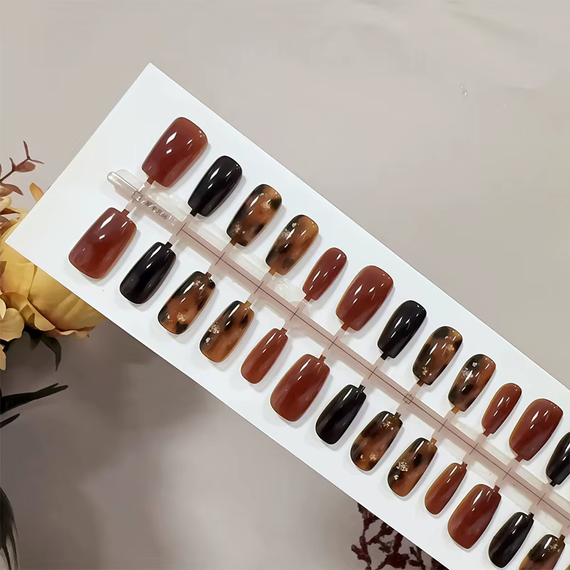 30 pièces presse sur ongles automne hiver Caramel ambre ombrage décoration portable faux