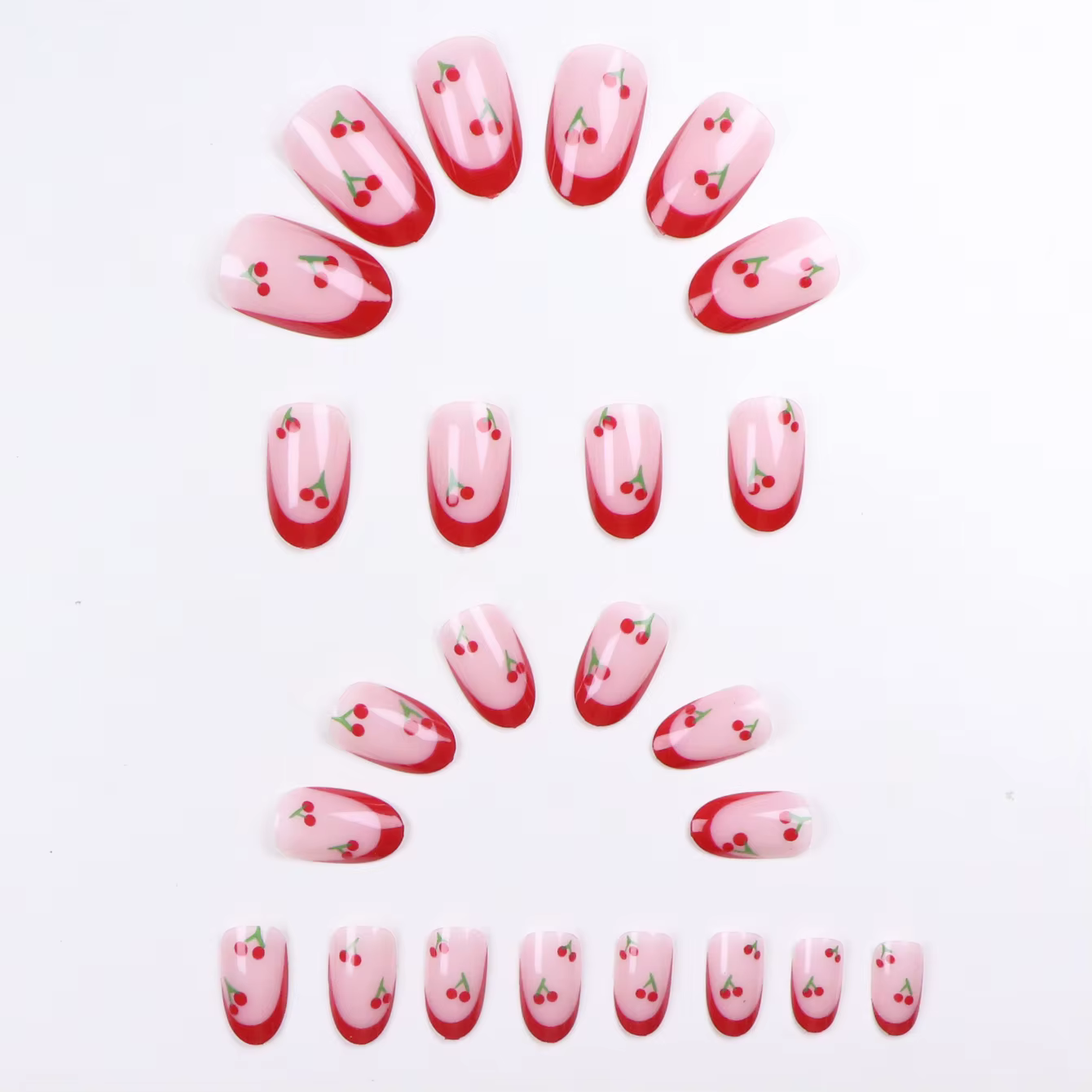 24 pièces mis à niveau votre look avec un ensemble de faux ongles cerise amande à bords rouges 1 lime