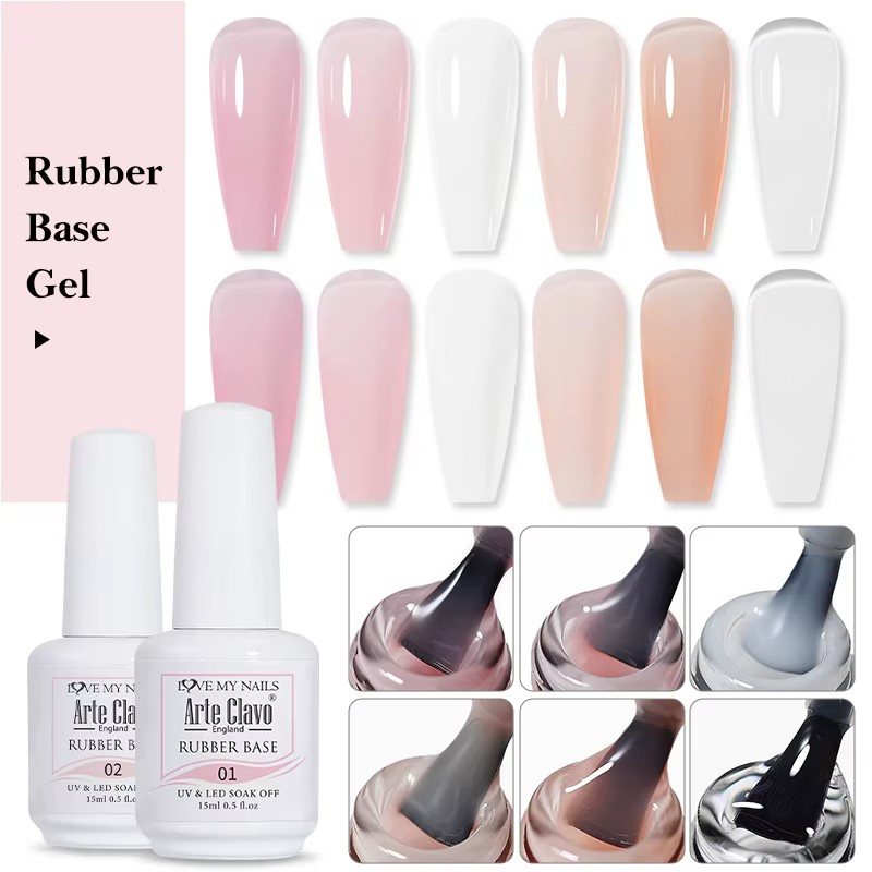 Arte Clavo 15ml Rubber Base Gel Vernis à Ongles Semi-Permanent Soak Off Gel UV LED Transparent Nude Auto-Nivelant à Séchage Rapide