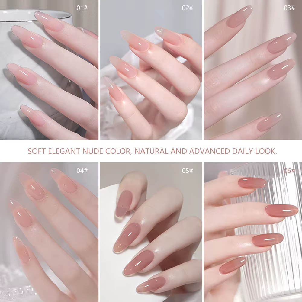 6 Couleurs Gel Polish Transparent Nude 15ml Rose Naturel Marron Gel UV LED Soak Off Haute Brillance Manucure pour Salon et DIY