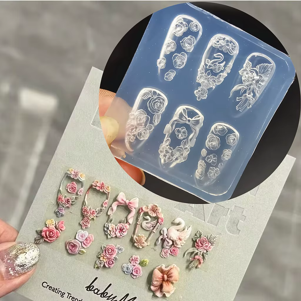 Moule à ongles en acrylique 3D Rose cygne