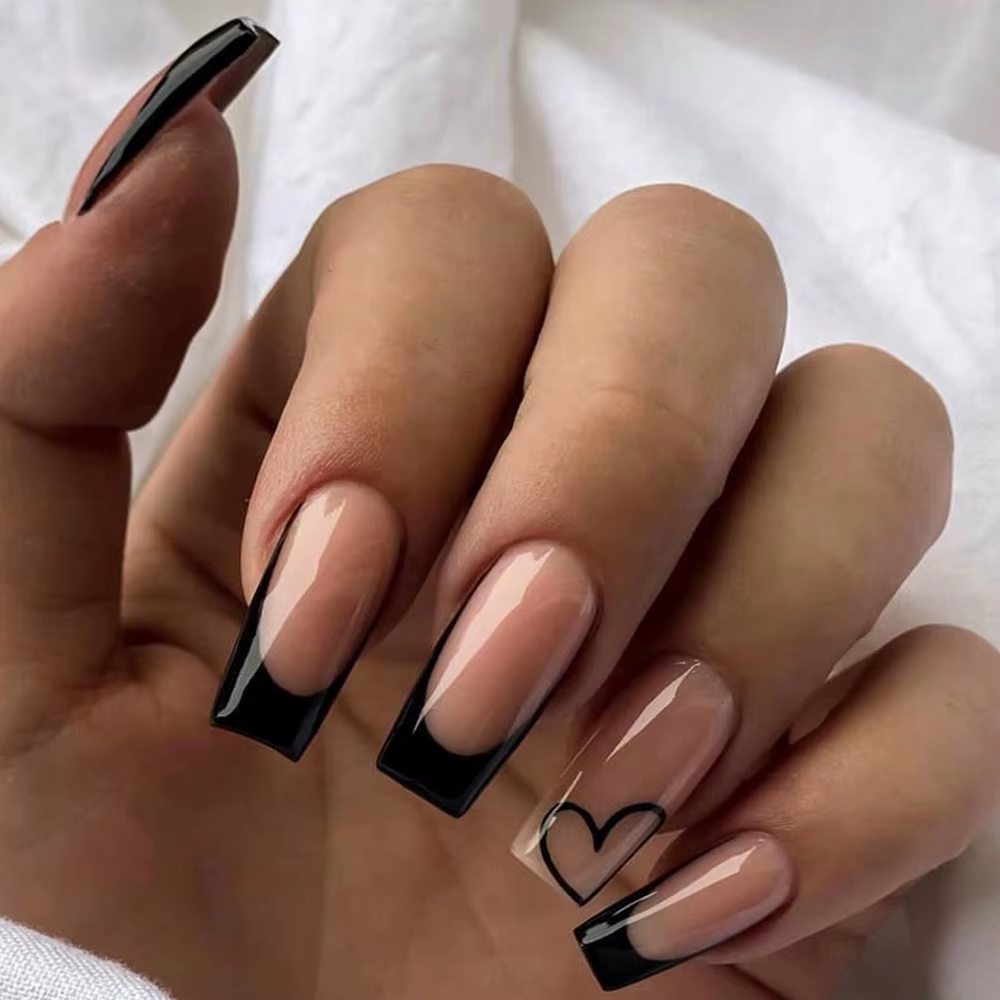 ARTAUG 24 pièces moyenne ballerine rose ongles noir pointe française presse