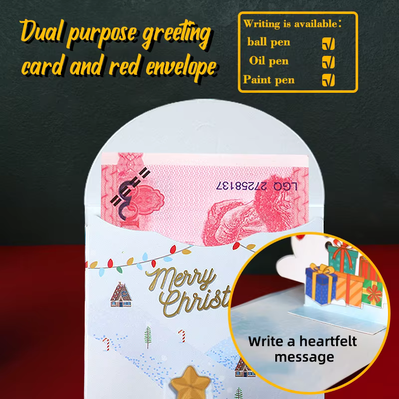 Conception originale d'enveloppes rouges de Noël stéréoscopiques 3D et cartes de vœux du jour de Noël pour la réveillon de Noël
