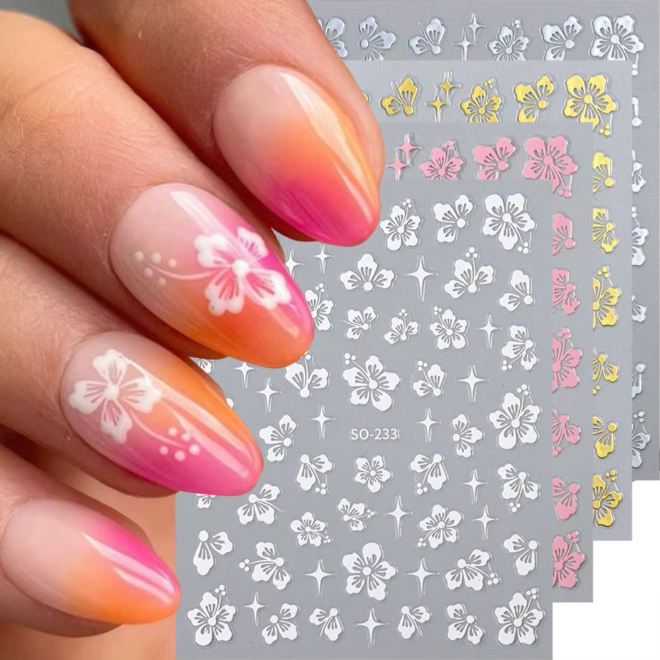 Autocollants 3D en forme de fleur d'hibiscus pour nail art