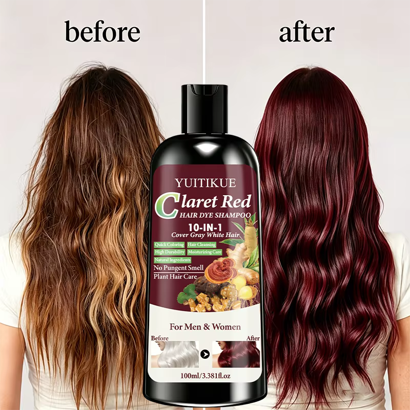 Shampoo colorant capillaire rouge claret 10 en 1, à base de plantes naturelles, coloration rapide, couvre les cheveux gris et blancs, longue durée, soin capillaire doux, 100ml