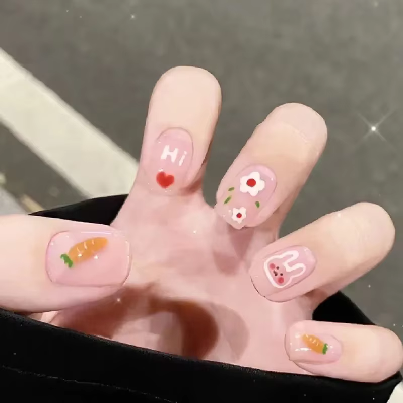 24 pièces/ensemble frais mignon Style artificiel faux ongles couverture complète amovible acrylique presse