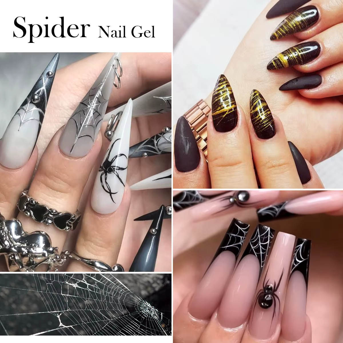 Gel UV pour ongles effet araignée noir et blanc