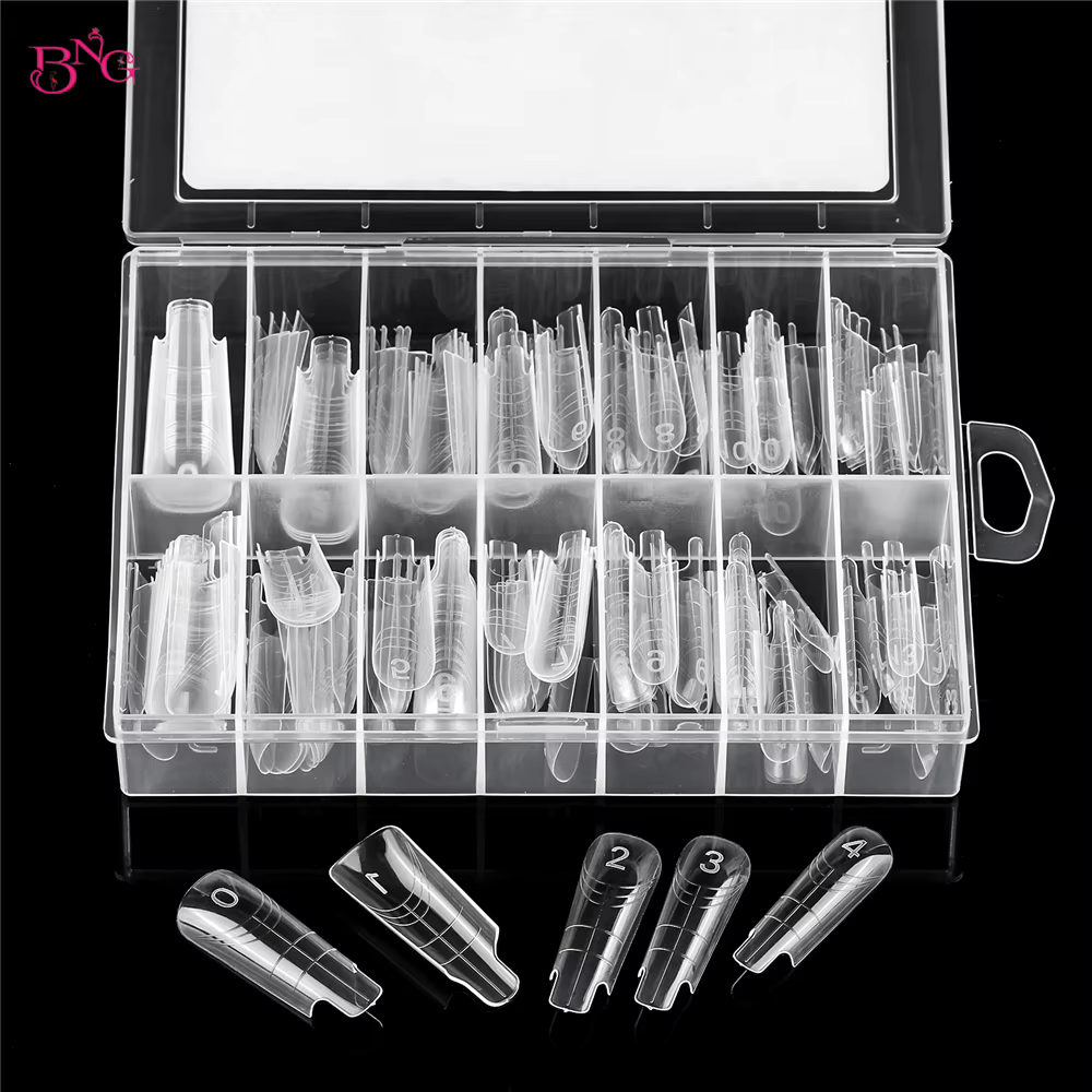 BNG 140 pièces/boîte formes d'ongles carrées pour Gel UV moule d'extension de construction rapide en plastique double