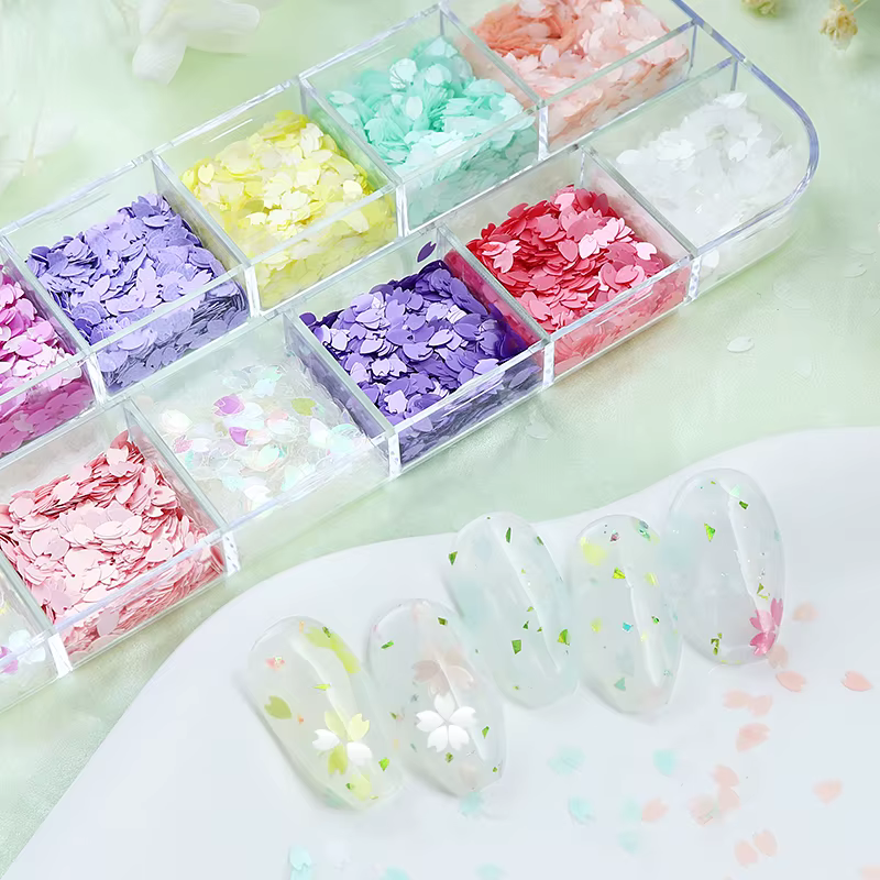 Rose Sakura fleur pétale Nail Art paillettes décorations fleurs de cerisier tranche holographique