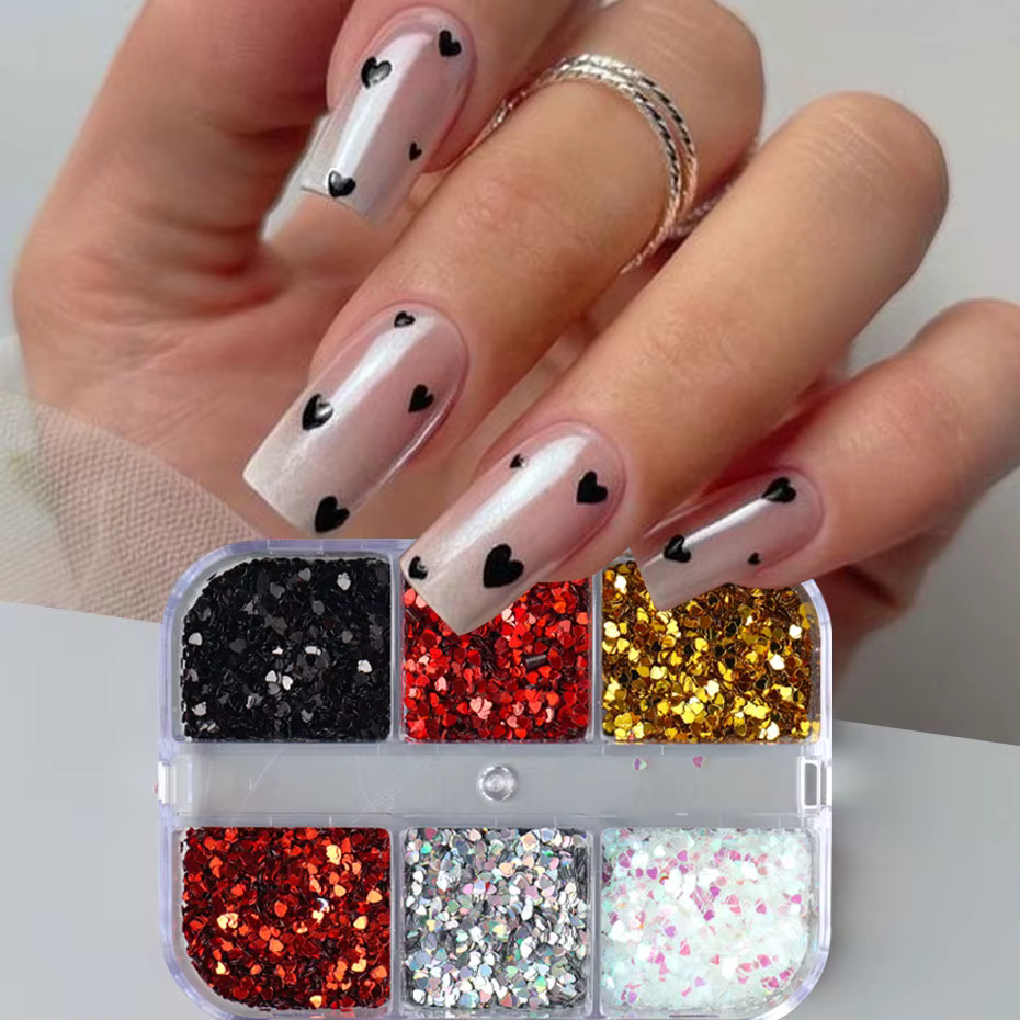 6 grilles Y2K mignon coeur paillettes ongles