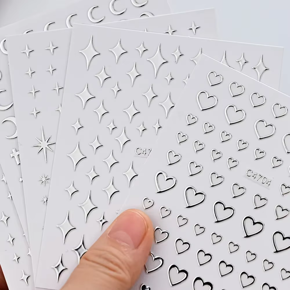 Autocollants pour ongles en métal argenté