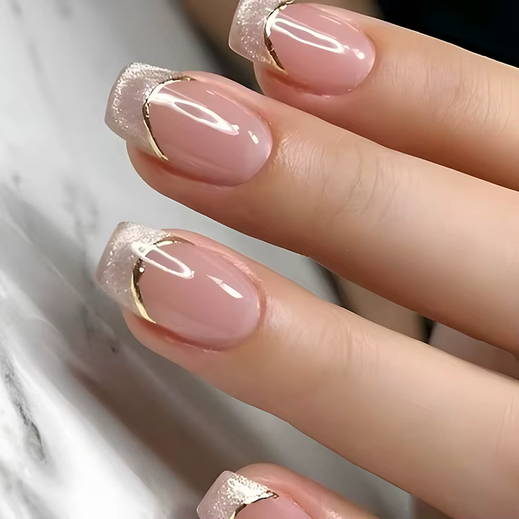 Faux ongles français à pression rose
