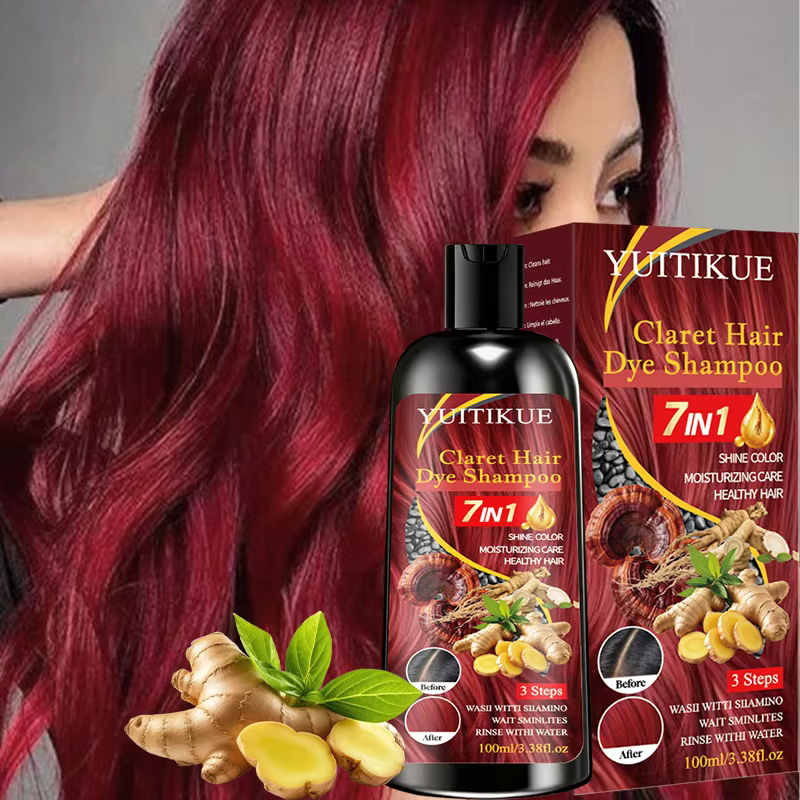 YUITIKUE Shampooing Colorant pour Cheveux Claret 100ml, Coloration Rapide 7 en 1, Soin Hydratant aux Ingrédients Naturels pour des Cheveux Brillants et Sains