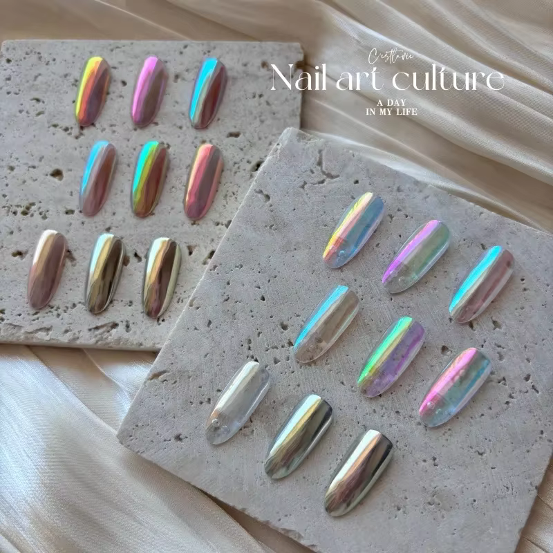 9 couleurs arc-en-ciel Aurora ciel royaume clair de lune poudre paillettes Chrome femmes Nail Art