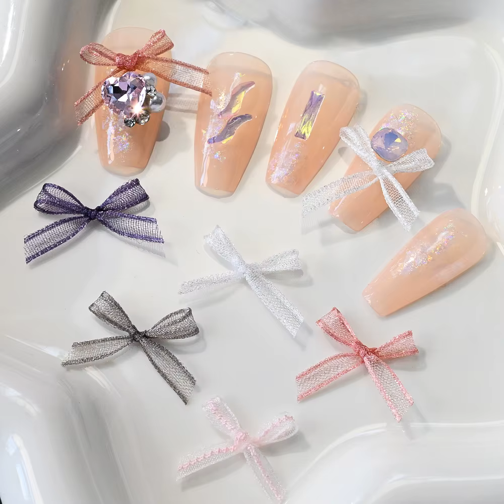 Nœuds en Organza japonais blanc rose