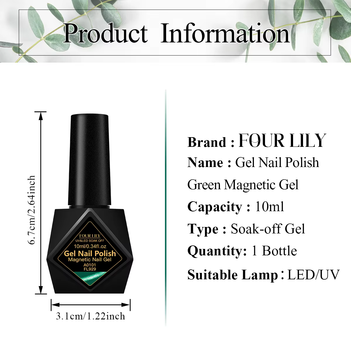 Vernis à ongles Gel magnétique chat à paillettes vertes