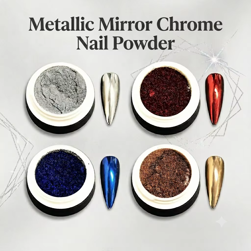 Poudre à ongles chromée effet miroir métallique