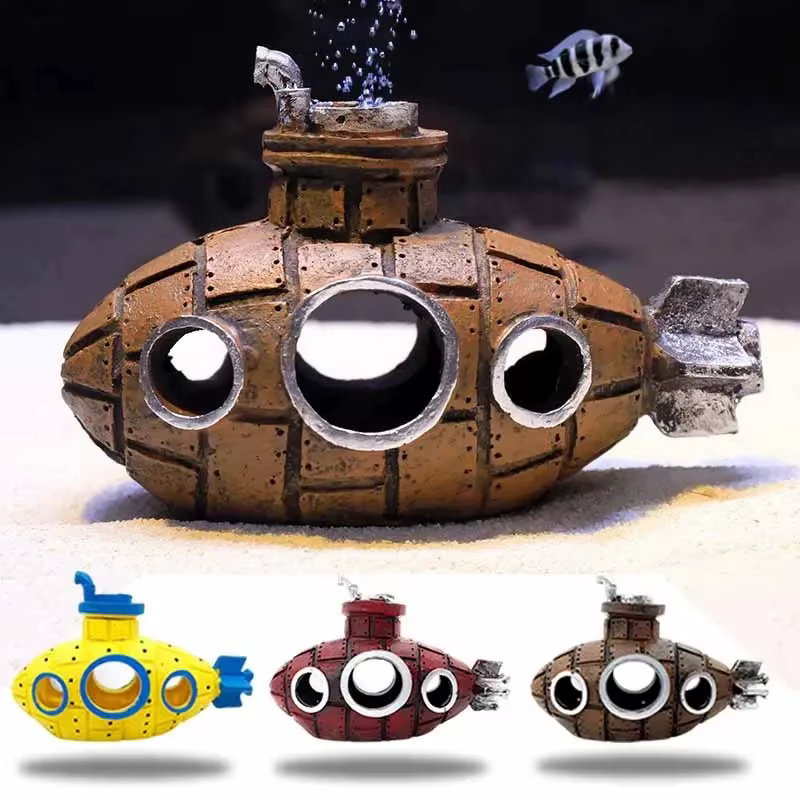 Ornements de sous-marin en résine, décoration d'aquarium, abri pour poissons et crevettes, accessoires de paysagisme pour aquarium