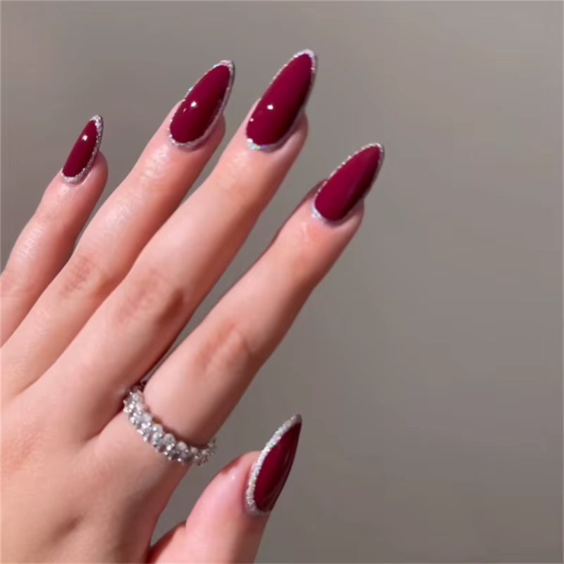 Cherry Glitter 24 pièces presse sur ongles rose dégradé faux