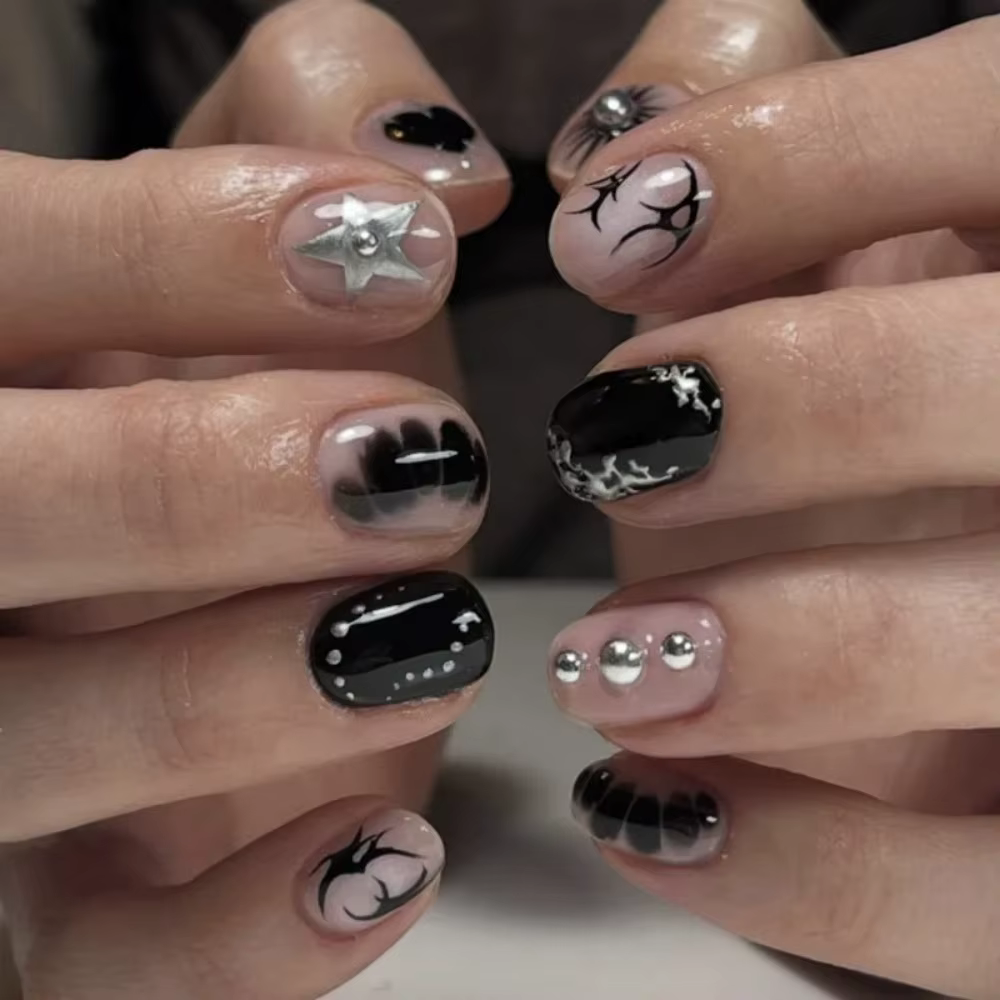 24 faux ongles à presser roses brillants en forme d'amande courte