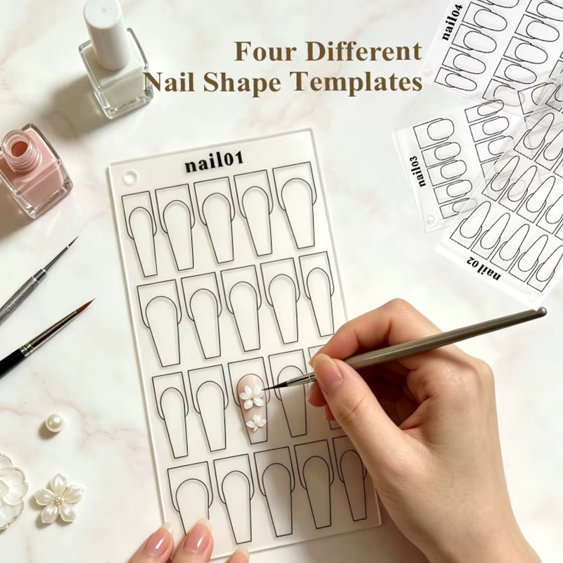 Planche d'entraînement au nail art 4 formes, modèle de conception d'ongles, outil de pratique de manucure pour étudiants en salon et DIY