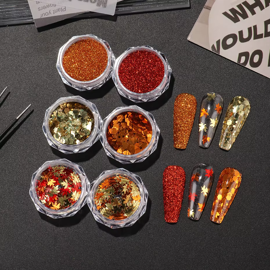 Paillettes feuilles d'érable dorées pour ongles