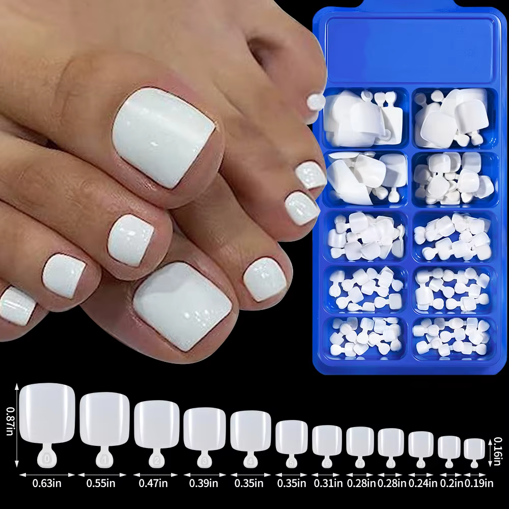 100 faux ongles de pieds carrés courts blancs