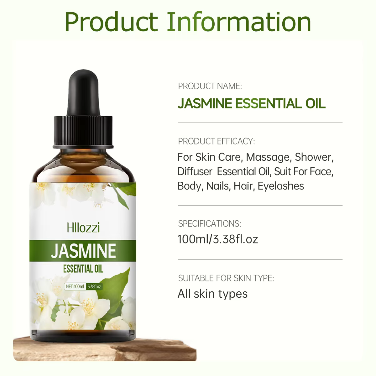 Huile essentielle de jasmin pour massage corporel, diffuseur d'aromathérapie, soins de la peau du visage, spa, parfum longue durée.