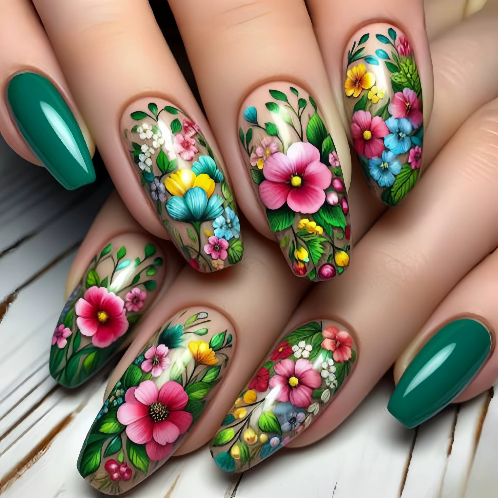 24 pièces/ensemble faux ongles courts moyens pour le printemps été belles fleurs colorées abeilles