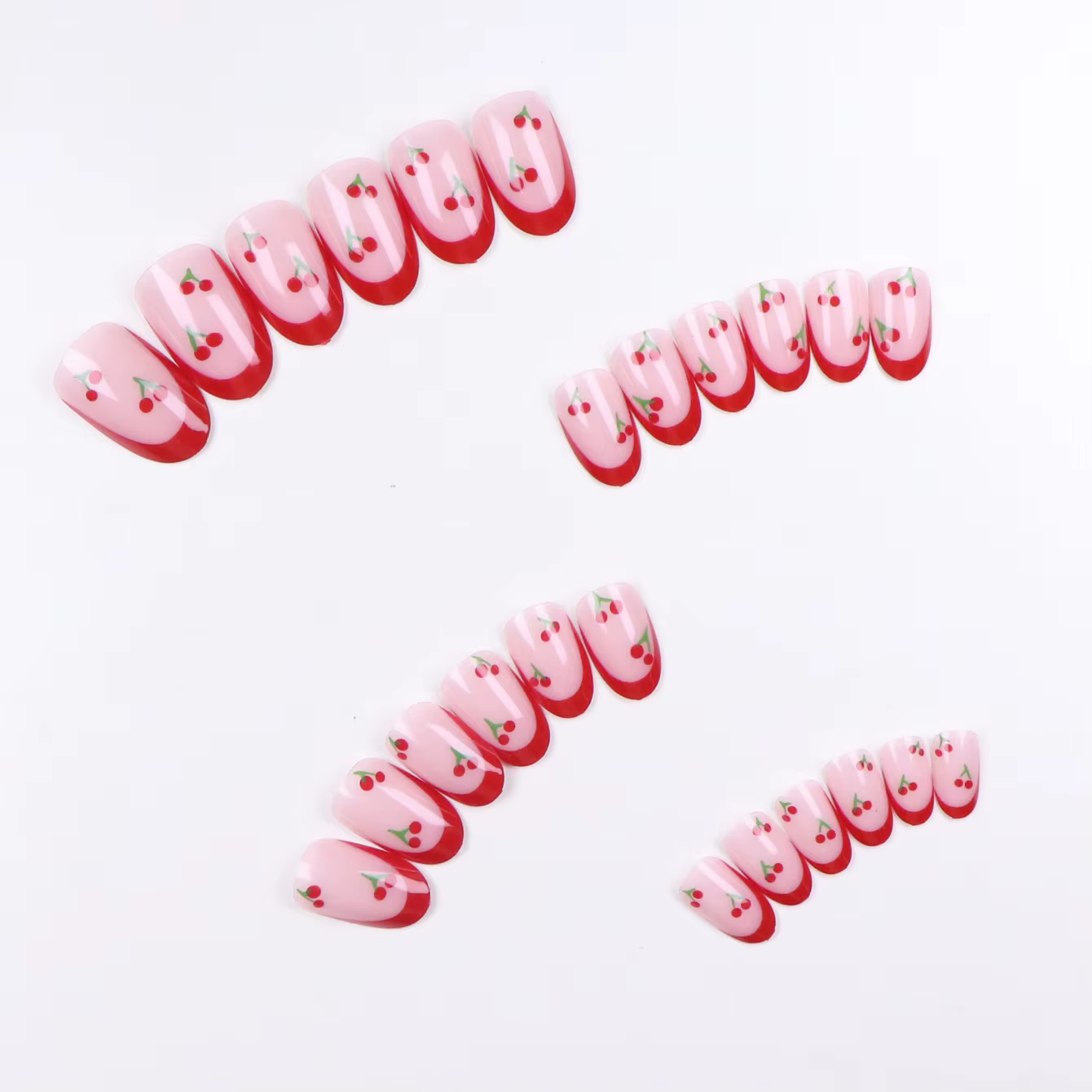 24 pièces mis à niveau votre look avec un ensemble de faux ongles cerise amande à bords rouges 1 lime