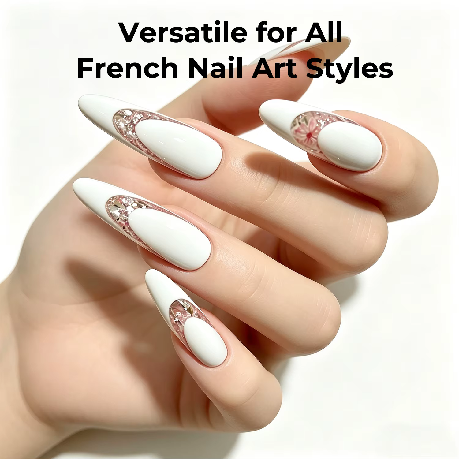 Nailpop Dual Form Space French Oval Transparent 15 Tailles Système de superposition 3D créatif pour manucure en salon en une étape 150 pièces
