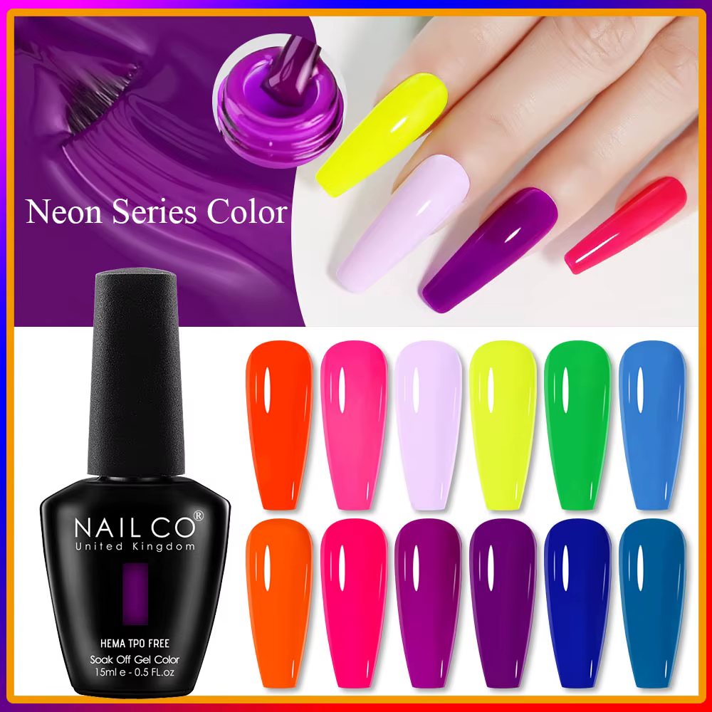 NAILCO 15ml Vernis à Ongles Gel Néon Fluorescent Semi-Permanent Soak-Off UV LED Hybride pour Manucure et Nail Art -