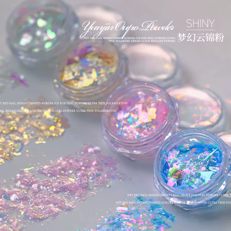 4 pièces rose/bleu/or fantôme Aurora Nail Art rêveur nuage brocart ongles paillettes poudre Super fée