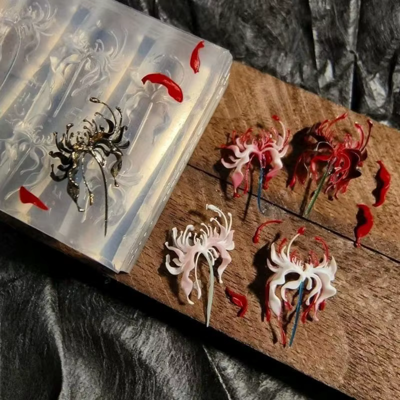 3D Lycoris Radiata fleur Silicone ongles Art moule Transparent manucure sculpture