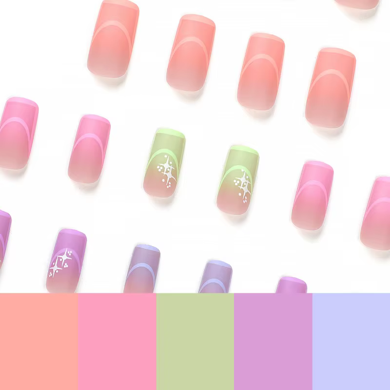 24 faux ongles français multicolores d'été