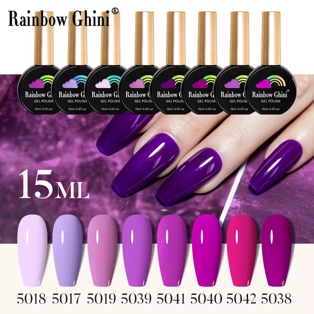 Rainbow Ghini 15ml Purple Series Gel Nail Polish SemiPermanent Nude Glitter UV LED