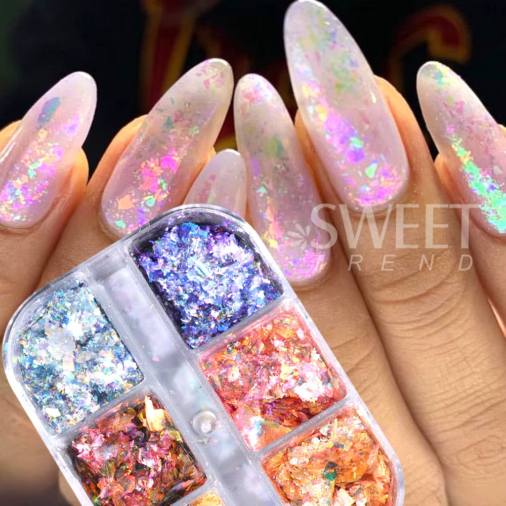 SWEET TREND - 6 compartiments de paillettes irisées opales pour ongles
