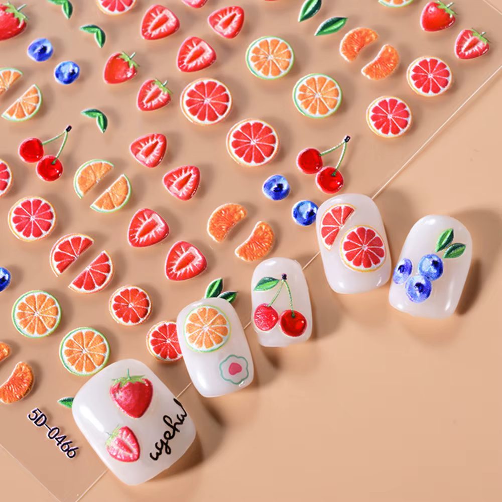 5D belle rouge Fruit cerise fraise Nail Art autocollant doux Orange pamplemousse curseurs conception auto-adhésif ongles décalcomanies bricolage déco