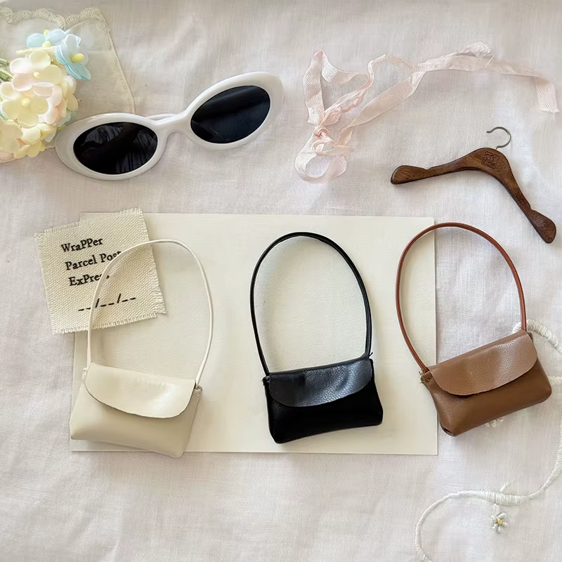Jouet de sac à main de jeu de rôle, sac en cuir de dame de poupée de 15-17cm, sac à main pour la décoration intérieure de maison de poupée