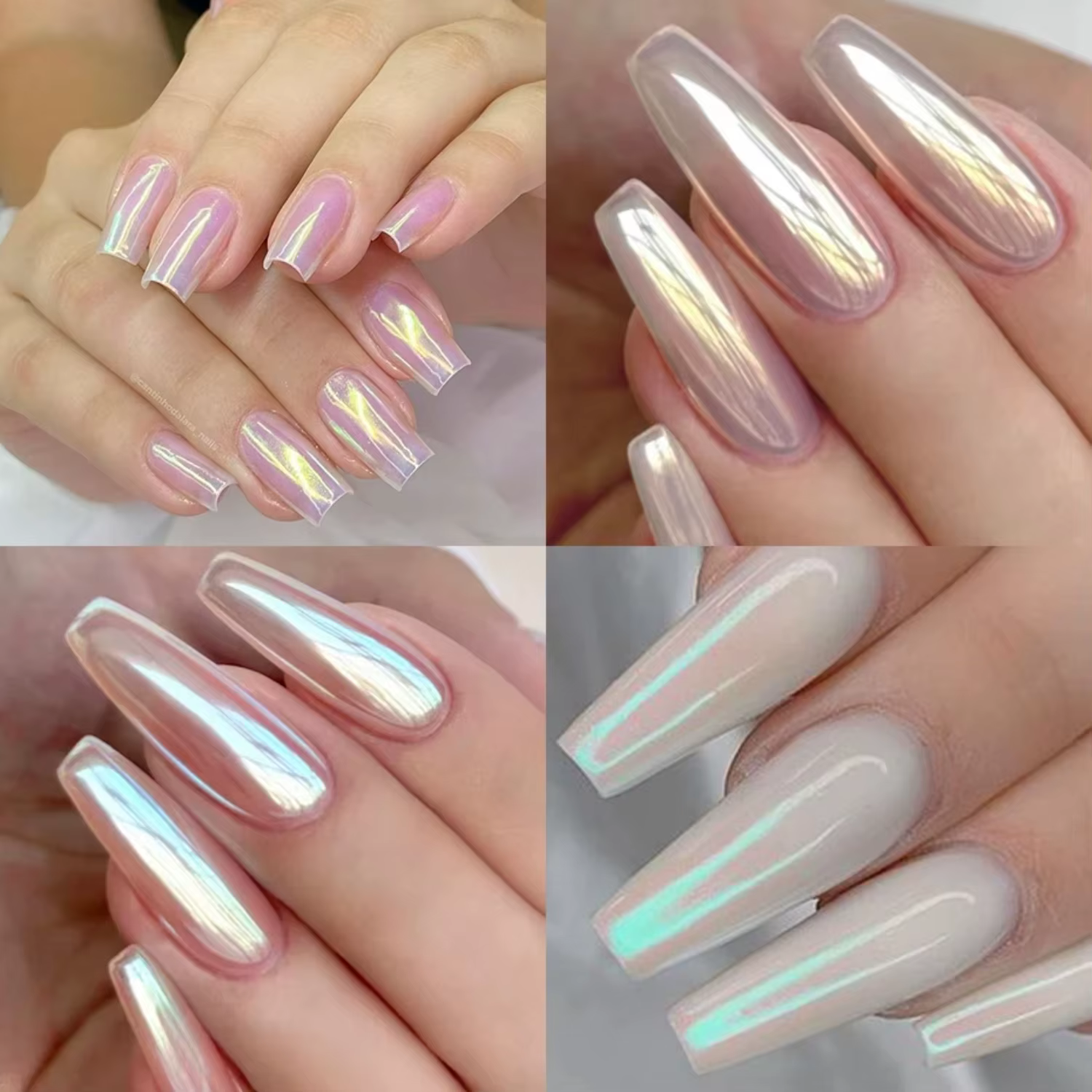 Perle blanc frottant sur Nail Art paillettes poussière Chrome aurore jaune violet manucure décorations miroir sirène ongles poudre Pigment