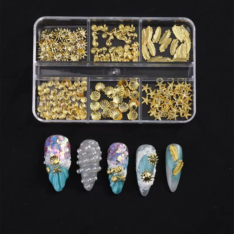 1 Boîte de Breloques 3D pour Ongles Thème Océan Estival
