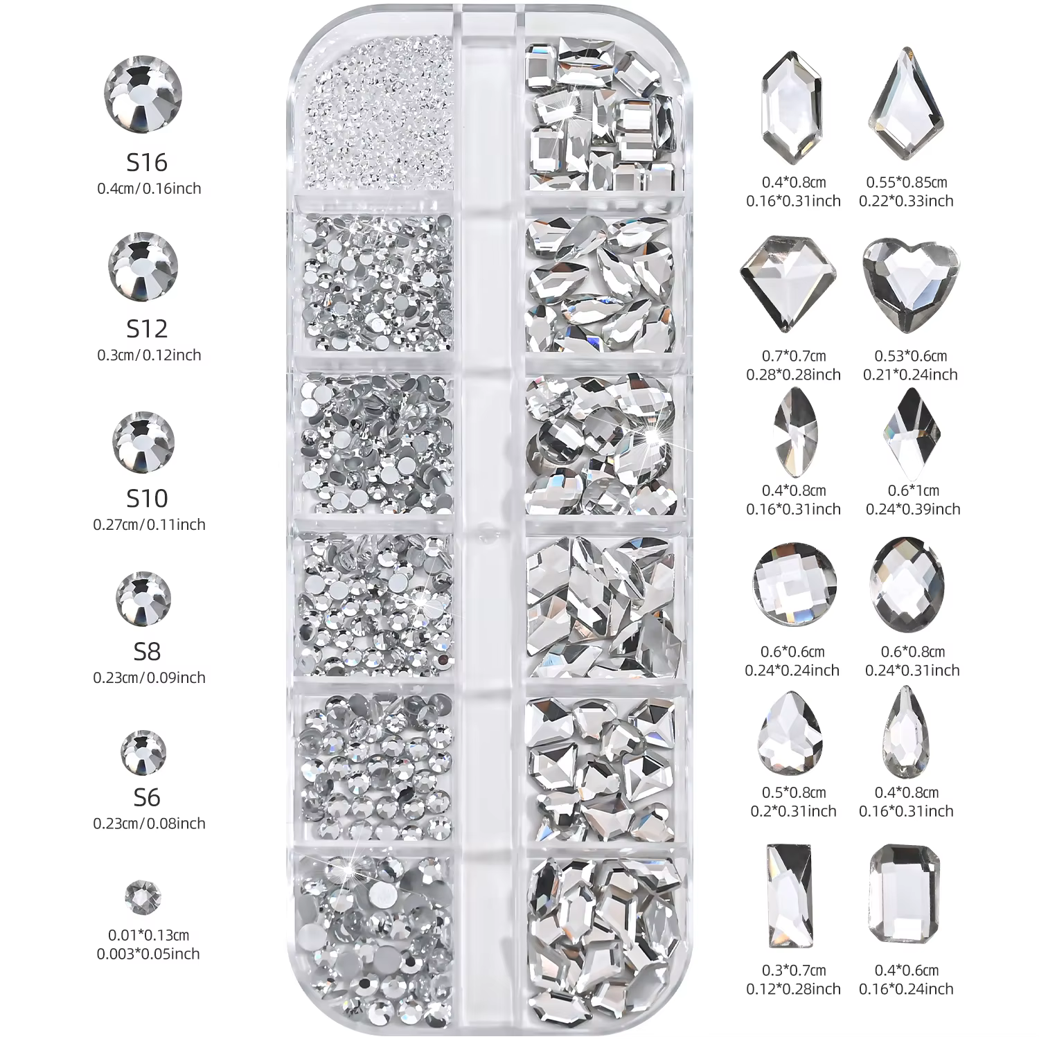 1 boîte de strass transparents brillants pour ongles SS6-SS16