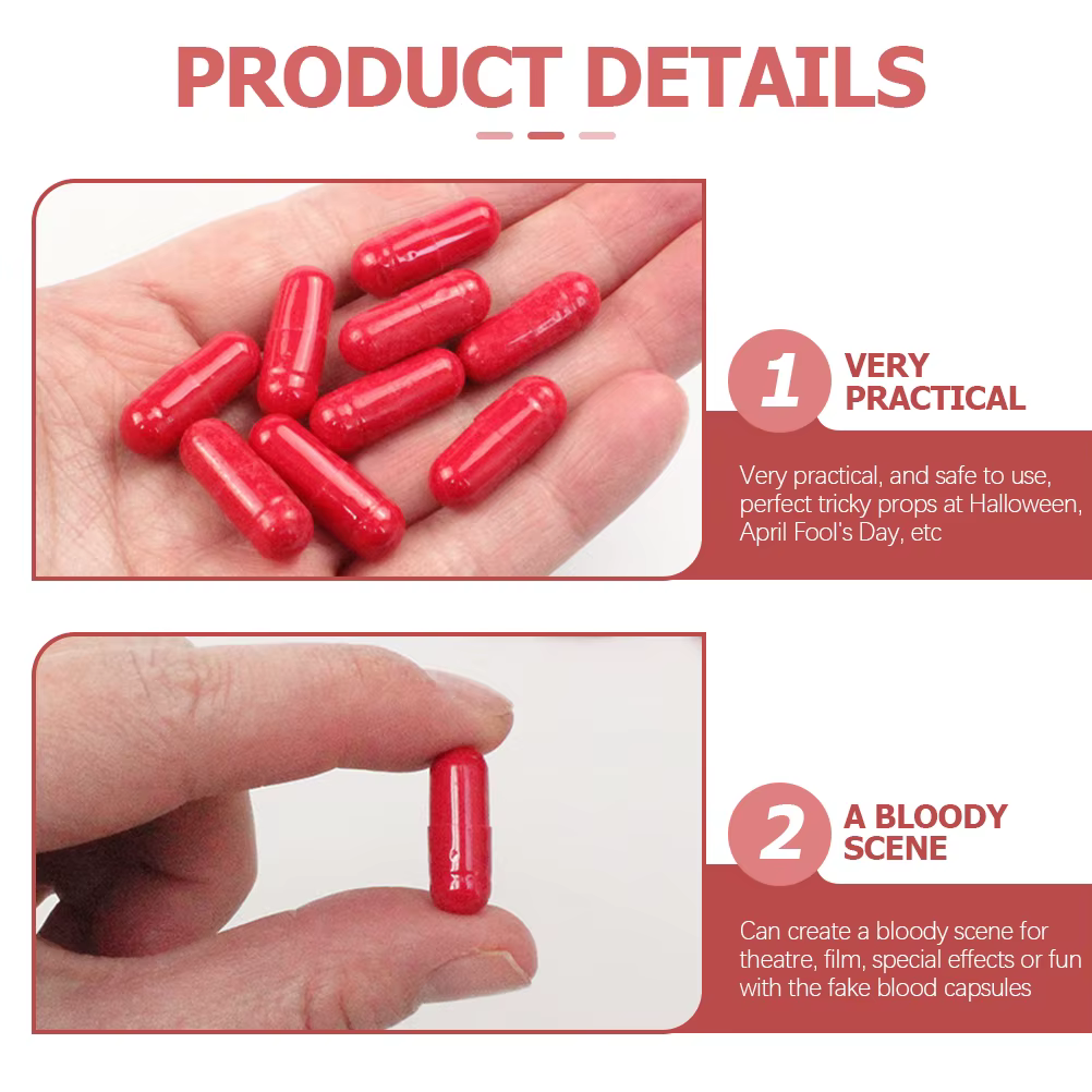 Capsules de Faux Sang Effrayantes, Accessoires de Maquillage d'Halloween, 50 Pièces