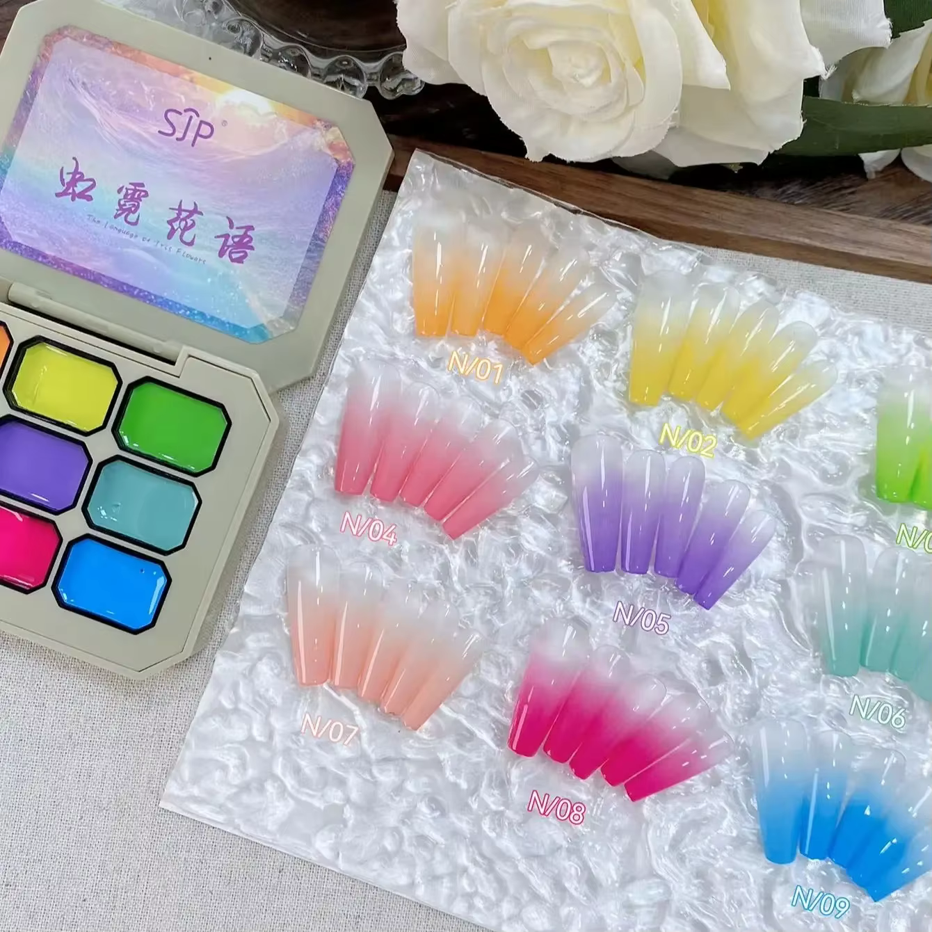 Gel de Peinture pour Ongles 9 Couleurs Effet Macaron Printemps-Été 4-en-1 – Gel de Stamping Dégradé pour Nail Art