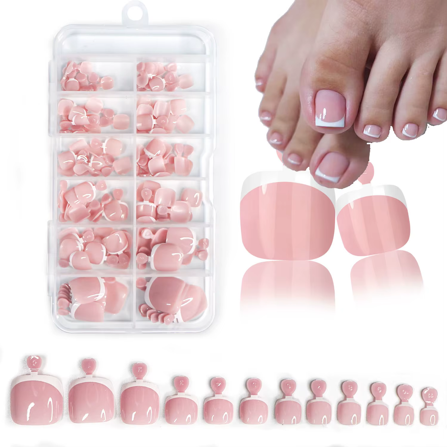 120 pièces brillant nu rose français presse sur ongles ensemble 1 * boîte court
