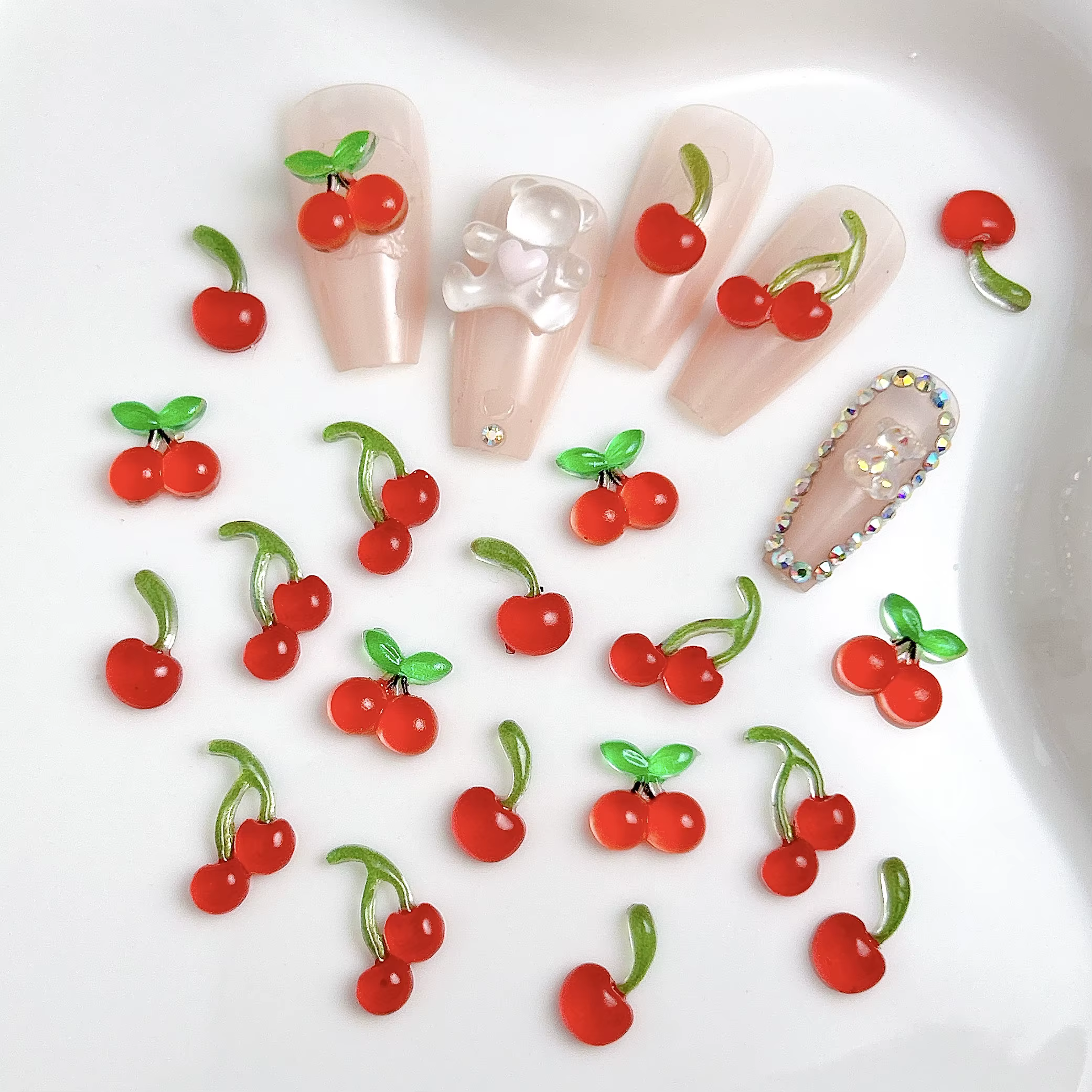 20 pièces 3D créatif simulé cerise ongles breloques glace Transparent rouge