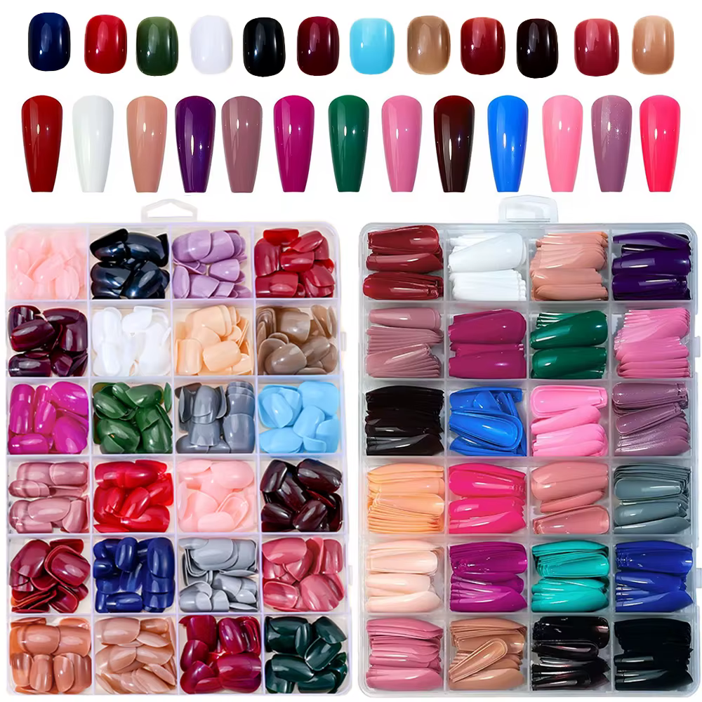 576 pièces/boîte coloré Long cercueil faux ongles brillant doux Gel français