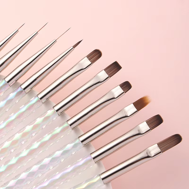 Lot de 10 pinceaux à ongles en acrylique transparent Aurora Rhombus