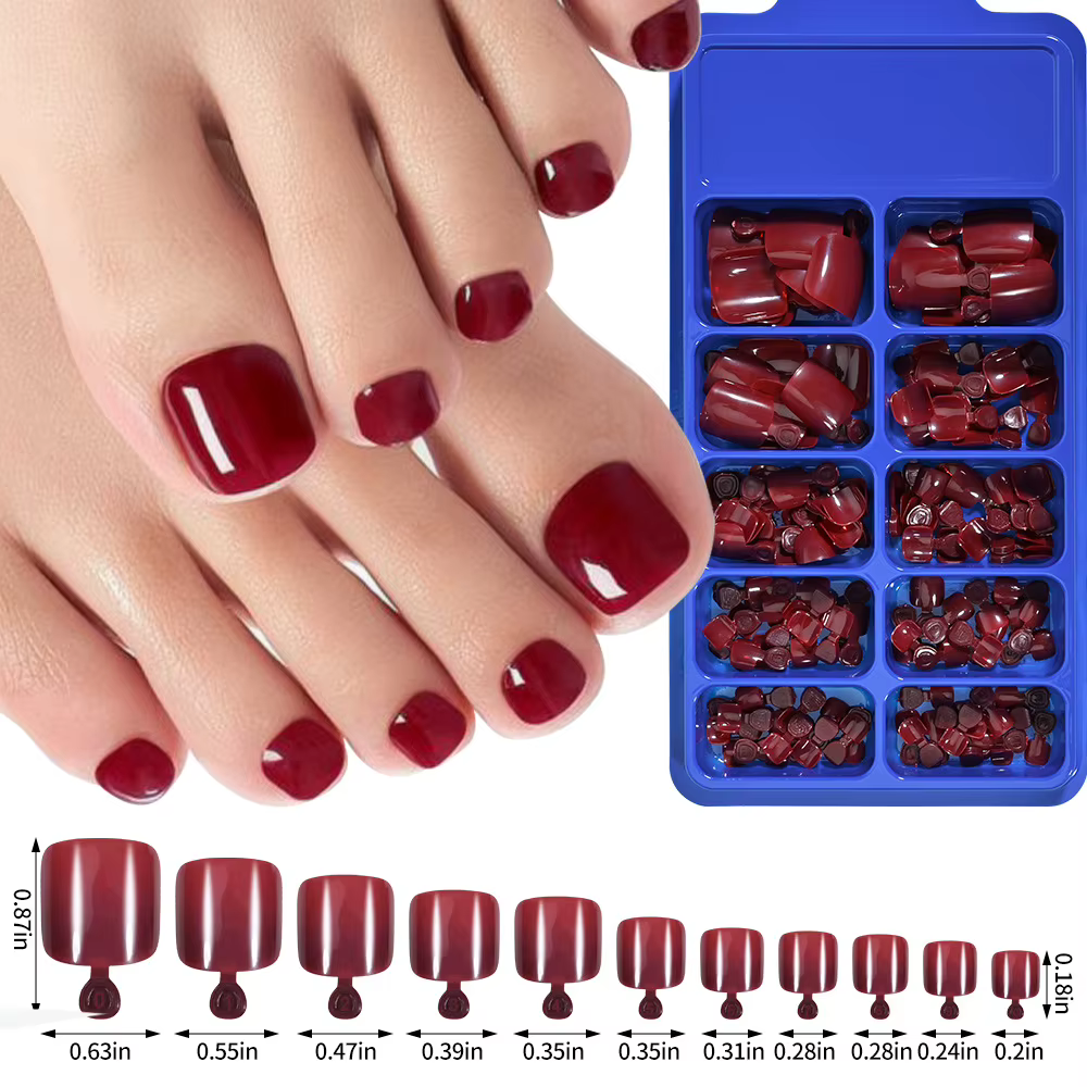 24/100 pièces Faux ongles de pieds rouge bordeaux