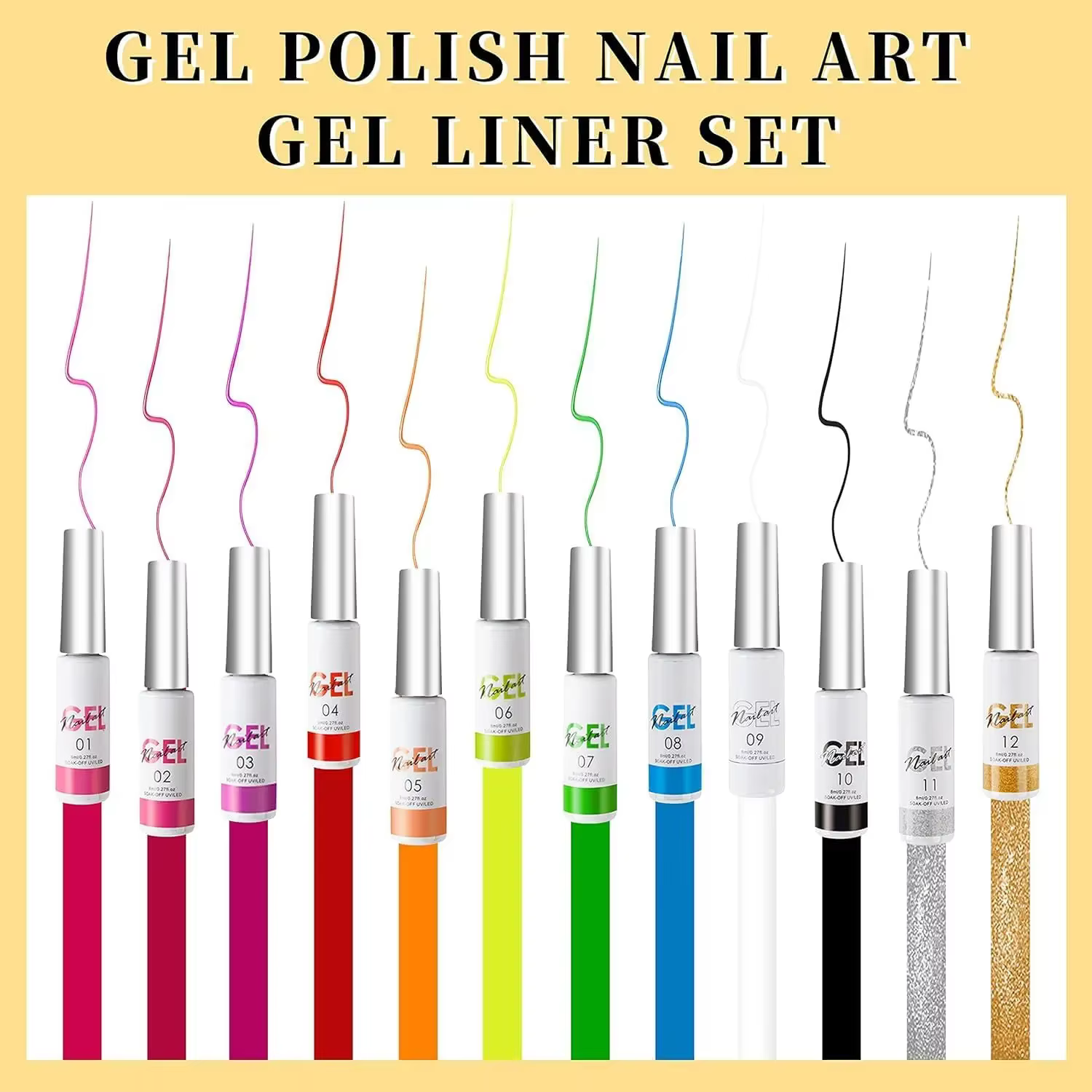 Kit de 12 Gels de Peinture pour Ongles Non Toxiques UV LED Soak Off – Le Meilleur Vendeur pour Manucure DIY à Domicile ou en Salon